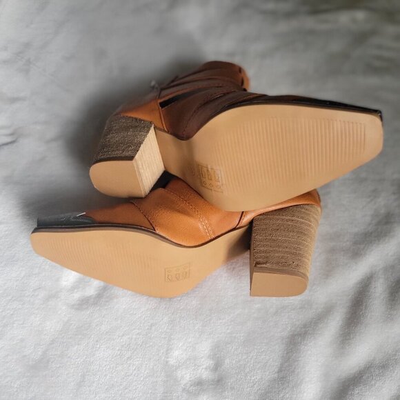 Beast Fashion Brown Cutout Ankle Booties W Silver Toe Cap & Stacked Heel Design - Picture 8 of 8